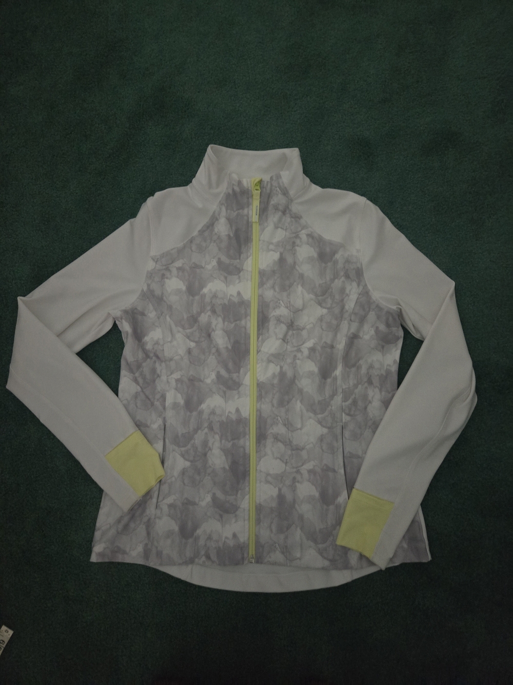 Mondetta White & Light Gray Printed Zip Jacket with Yellow Accents
